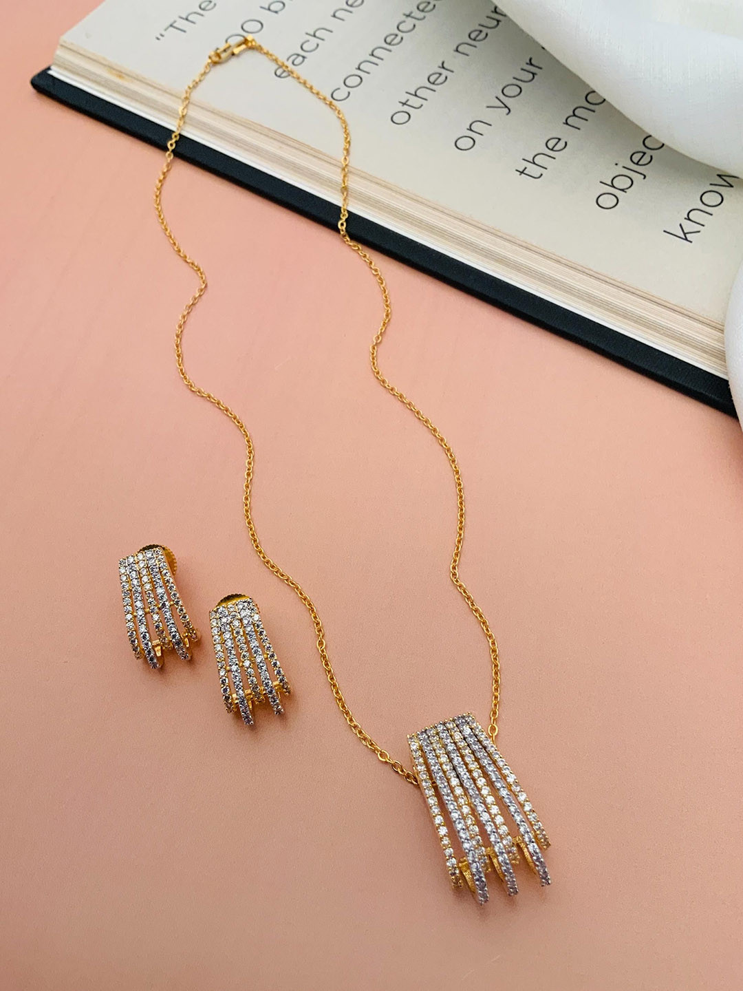 

ABDESIGNS Gold-Plated American Diamond-Studded Jewellery Set