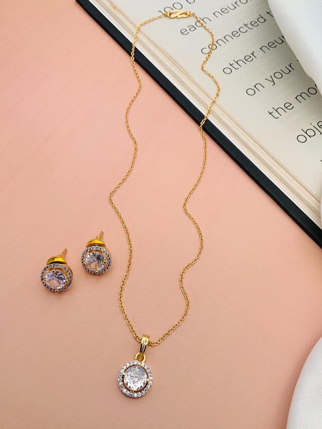 

ABDESIGNS Gold-Plated American Diamond-Studded Jewellery Set