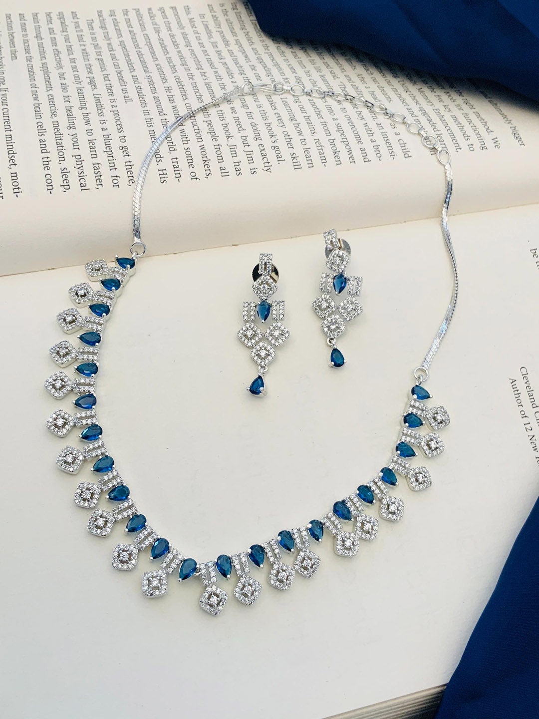 

ABDESIGNS Silver-Plated American Diamond-Studded Jewellery Set