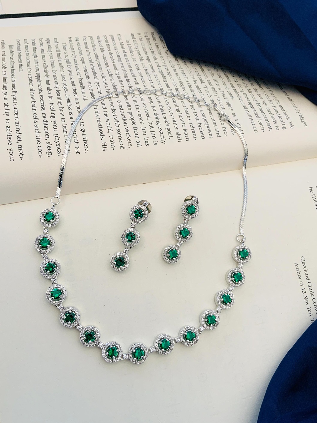 

ABDESIGNS Silver-Plated AD Studded Necklace & Earrings