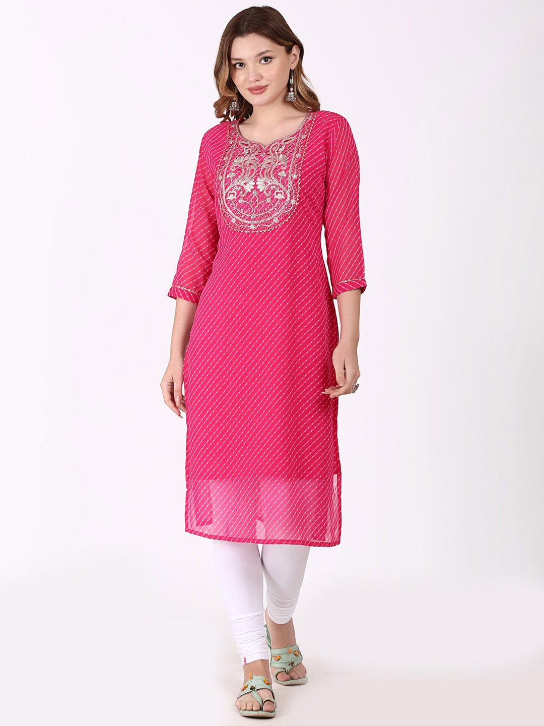 

Tulip Eden Geometric Printed Zari Georgette Straight Kurta, Pink