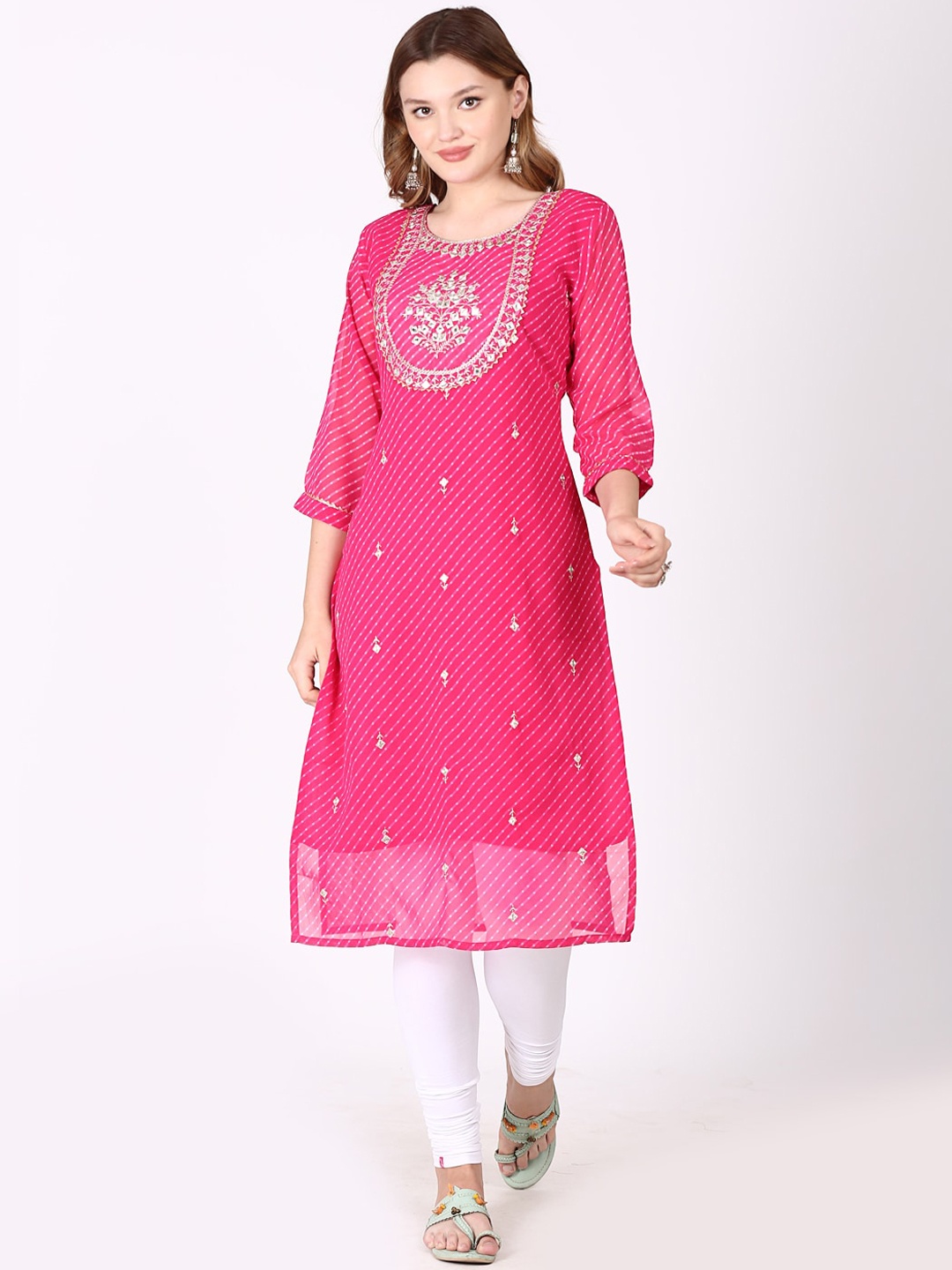 

Tulip Eden Striped Mirror Work Georgette Straight Kurta, Pink