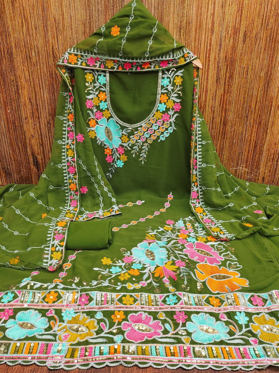 

LeeliPeeri Designer Embroidered Unstitched Dress Material, Olive