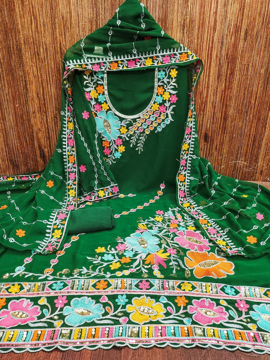 LeeliPeeri Designer Embroidered Unstitched Dress Material, Green