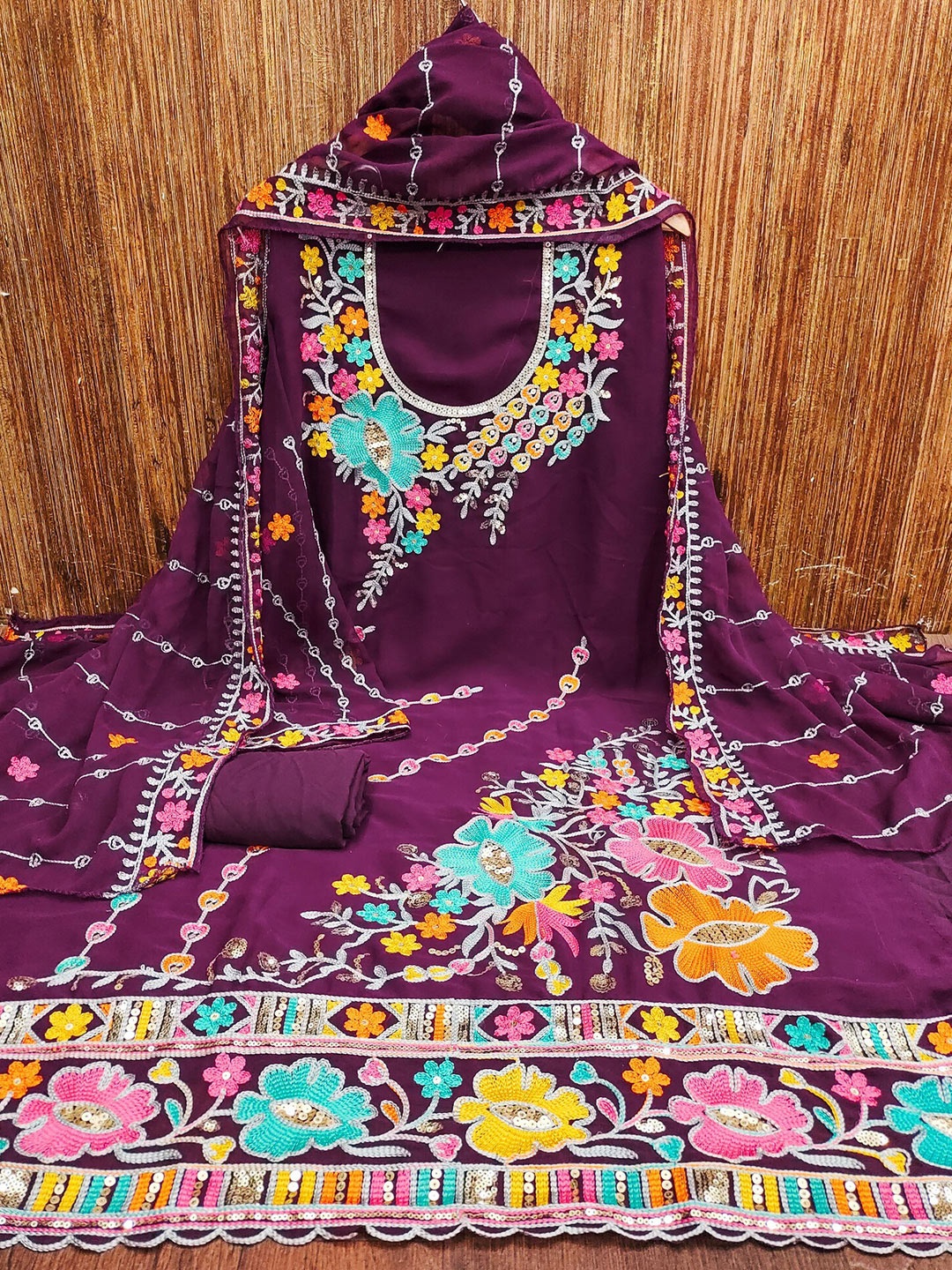 

LeeliPeeri Designer Embroidered Unstitched Dress Material, Purple