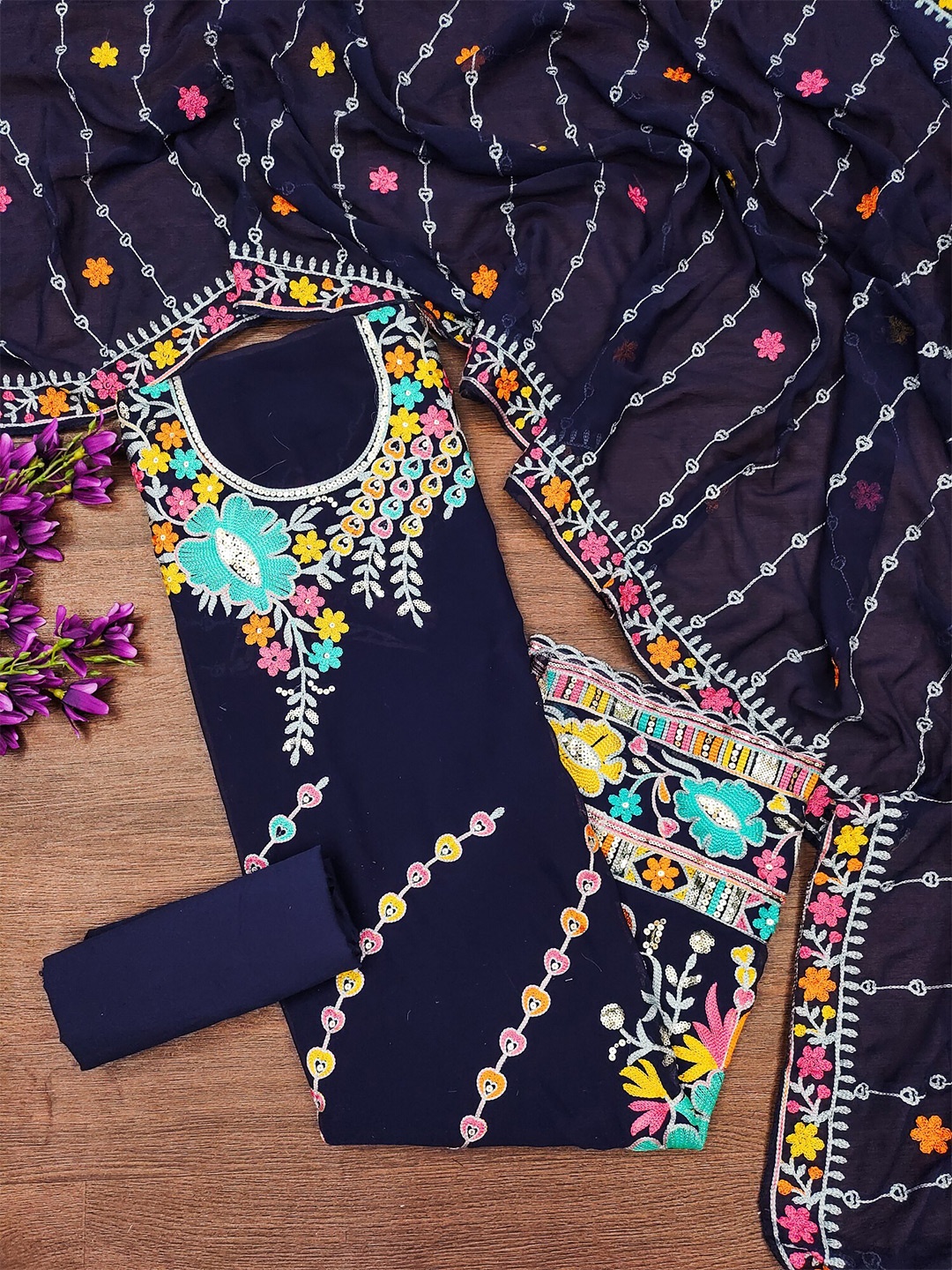 

LeeliPeeri Designer Embroidered Unstitched Dress Material, Blue
