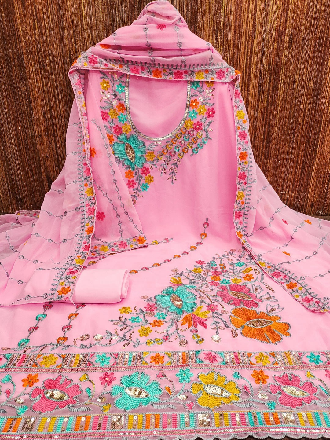 

LeeliPeeri Designer Embroidered Unstitched Dress Material, Pink