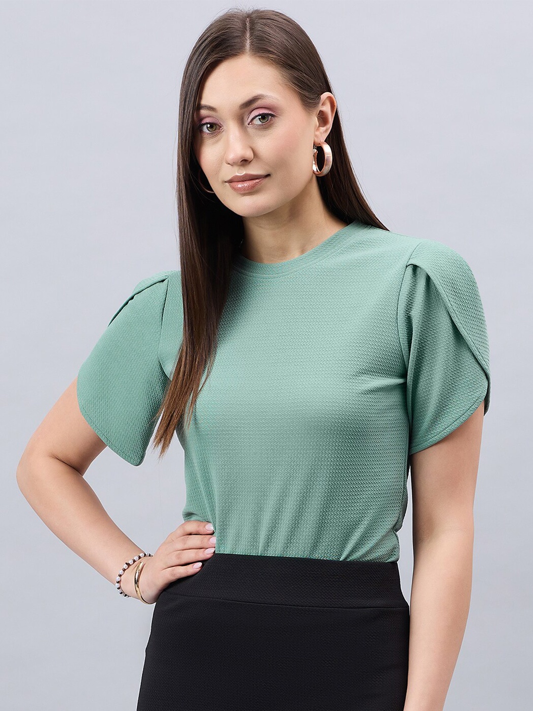 

Style Quotient Green Round Neck Regular Top