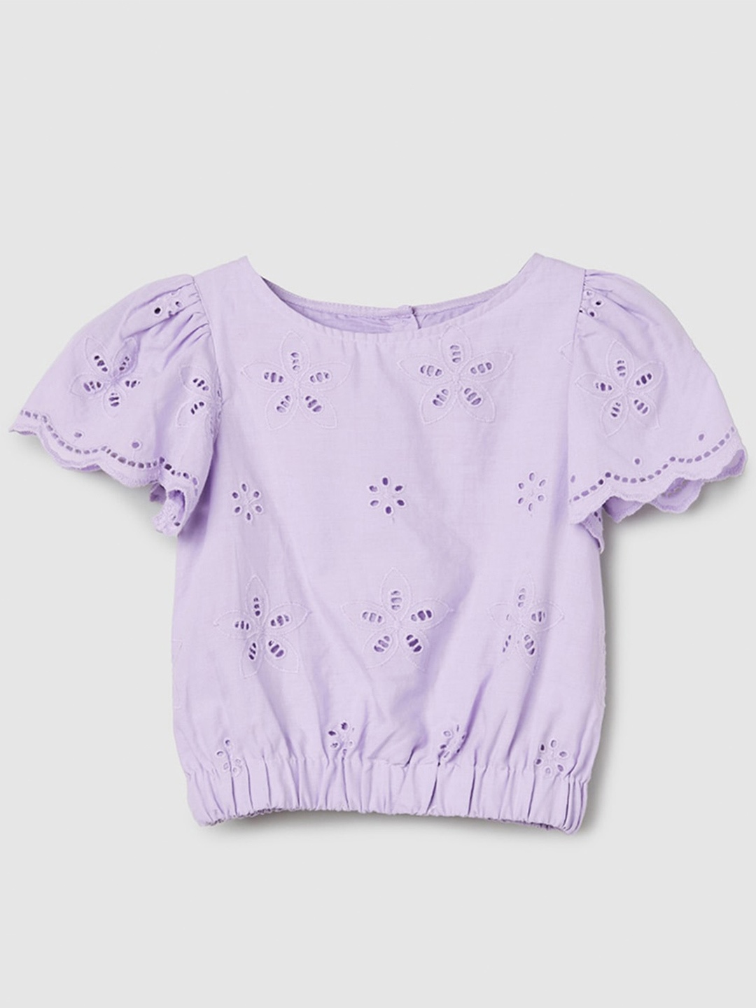 

max Girls Self Design Schiffli Pure Cotton Blouson Top, Purple