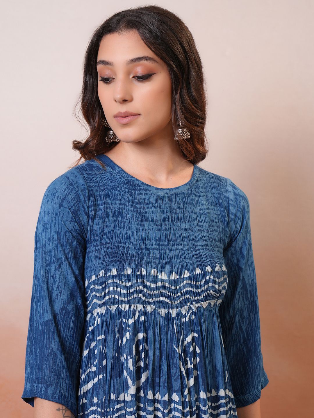 

Vishudh Blue Ethnic Motifs Printed Flared A-Line Midi Dress