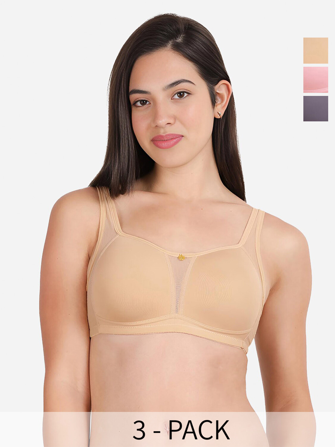 

shyaway Pack Of 3 Full Coverage Lightly Padded Minimizer Bra- All Day Comfort, Beige