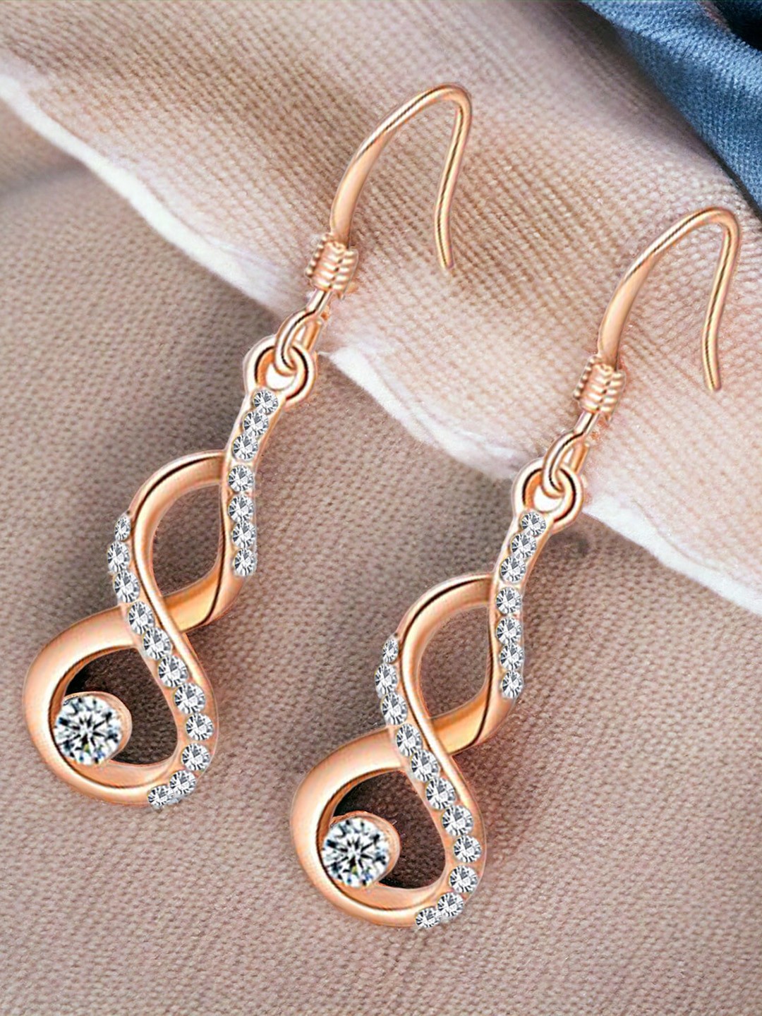 

Okos Rose Gold-Plated Crystals Studded Contemporary Drop Earrings