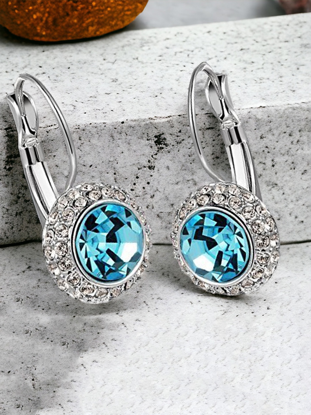 

Okos Rhodium-Plated Crystals Studded Contemporary Studs Earrings, Silver