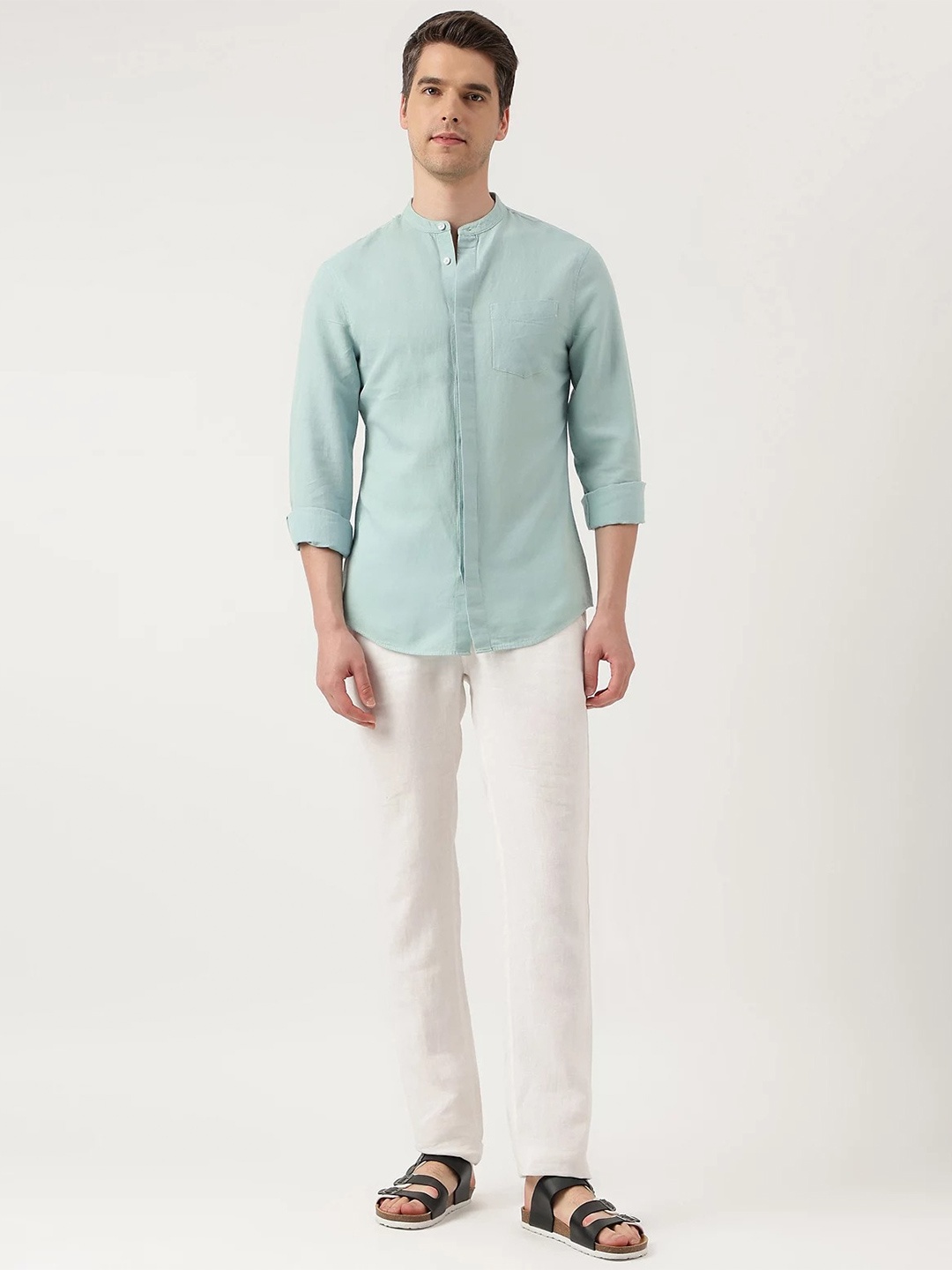 

Marks & Spencer Mandarin Collar Regular Fit Casual Shirt, Green