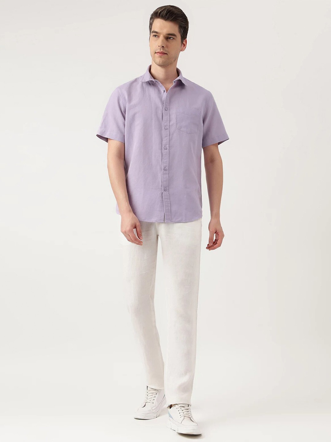 

Marks & Spencer Spread Collar Short Sleeves Regular Fit Casual Shirt, Purple