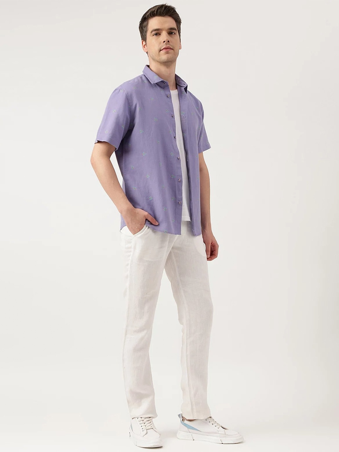 

Marks & Spencer Spread Collar Short Sleeves Regular Fit Casual Shirt, Purple