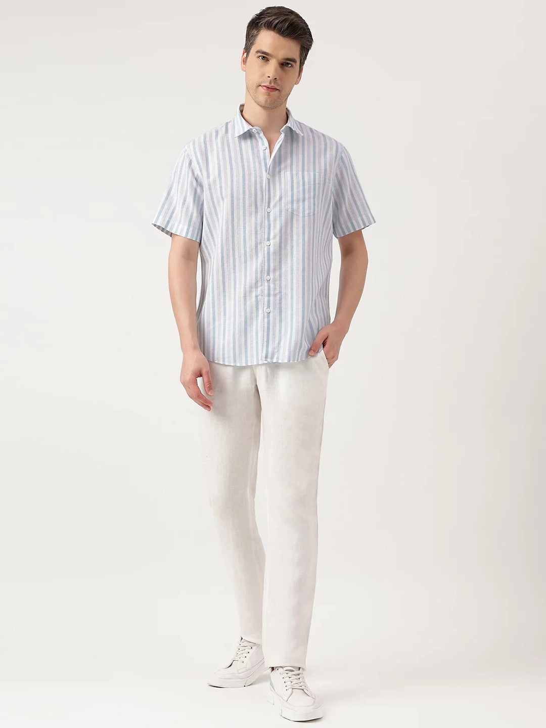 

Marks & Spencer Spread Collar Short Sleeves Checked Regular Fit Casual Shirt, Blue