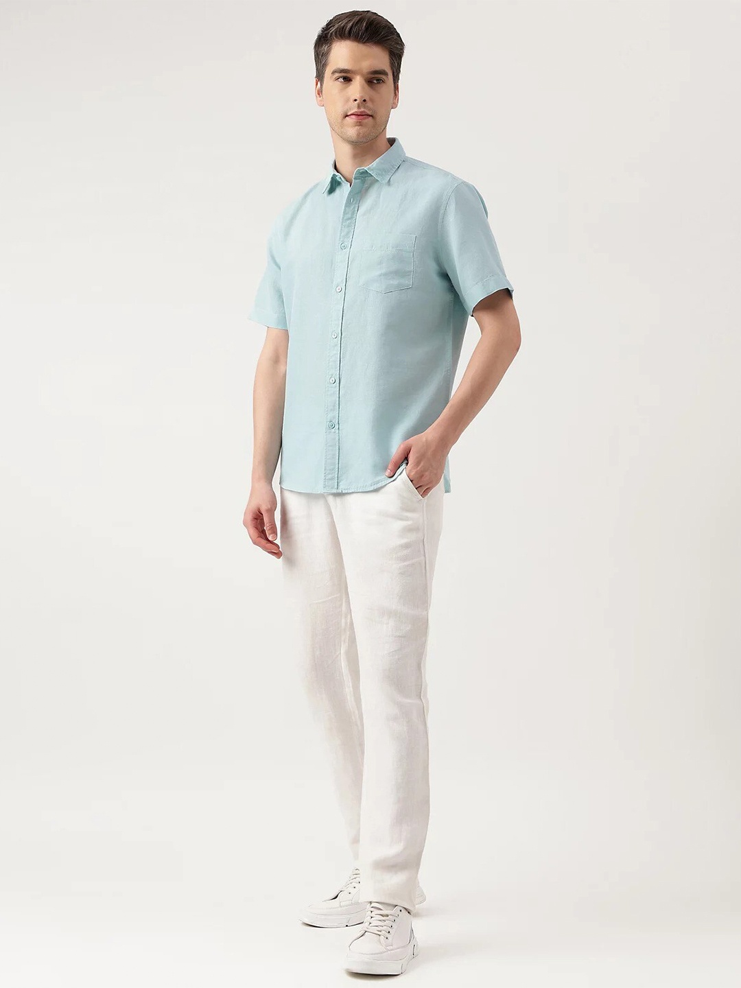 

Marks & Spencer Spread Collar Short Sleeves Regular Fit Casual Shirt, Turquoise blue