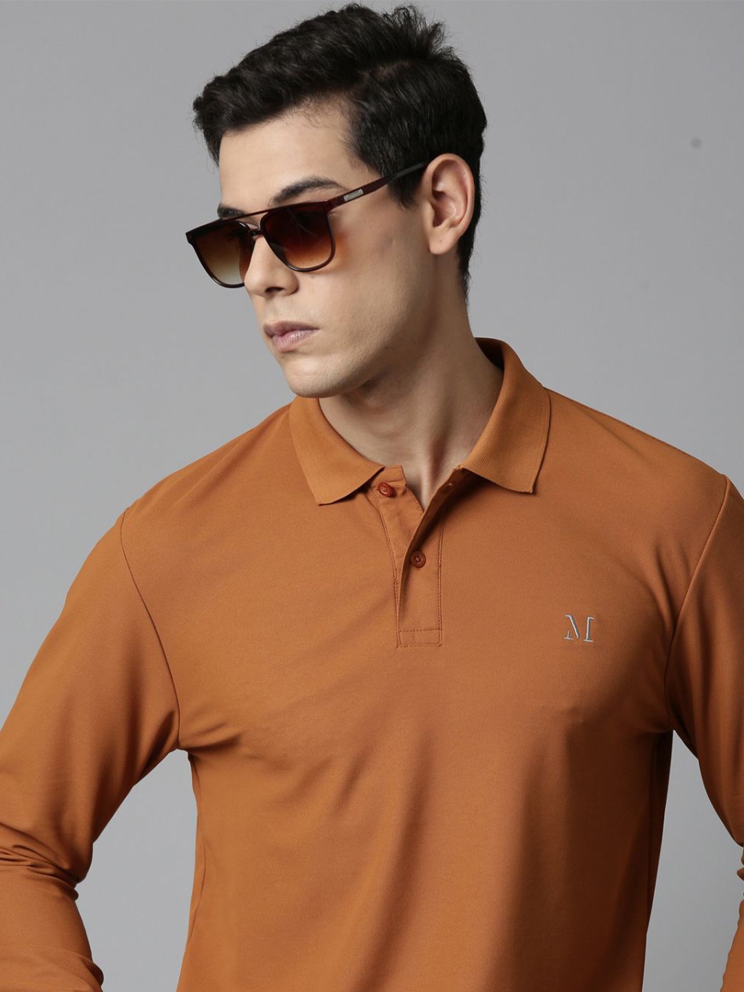 

MAXZONE Mens Applique Polo Collar Tshirt, Brown