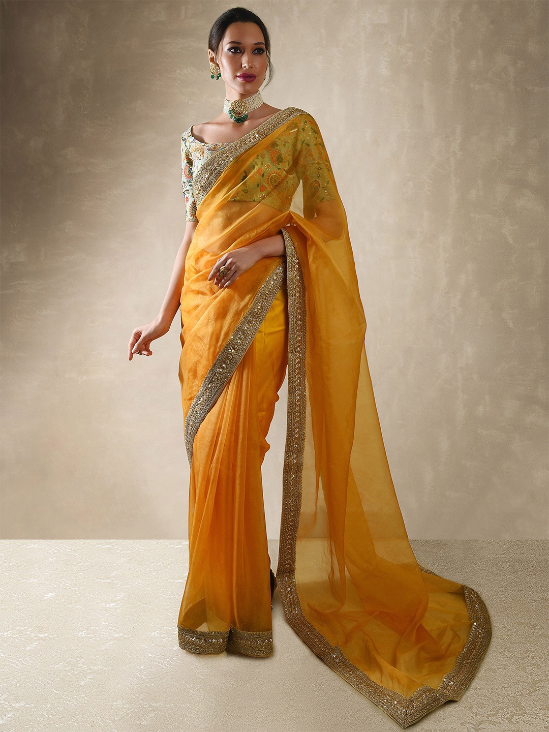 

Renee Label Embroidered Pure Silk Ready to Wear Saree, Yellow