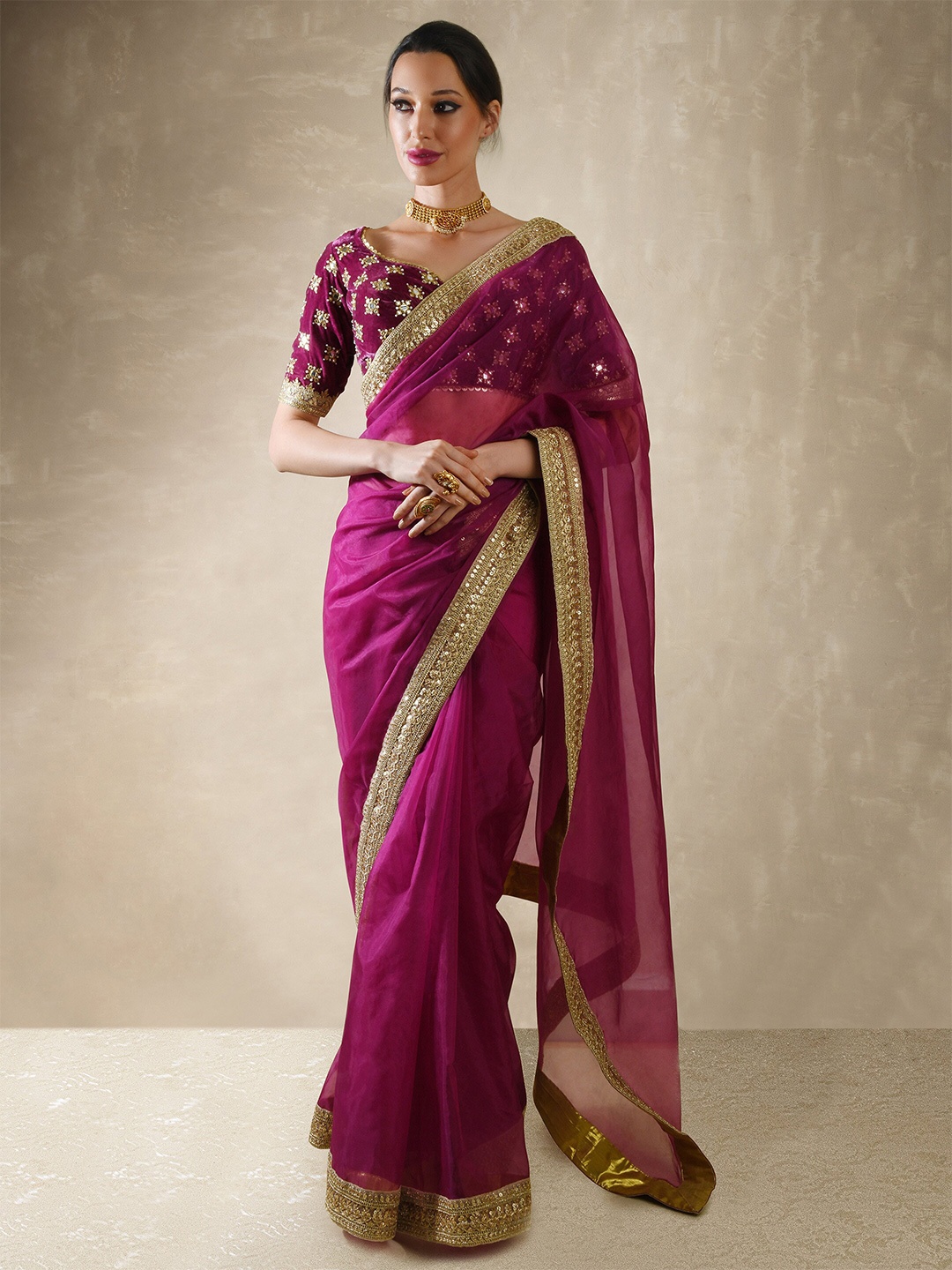 

Renee Label Embroidered Pure Silk Saree, Maroon