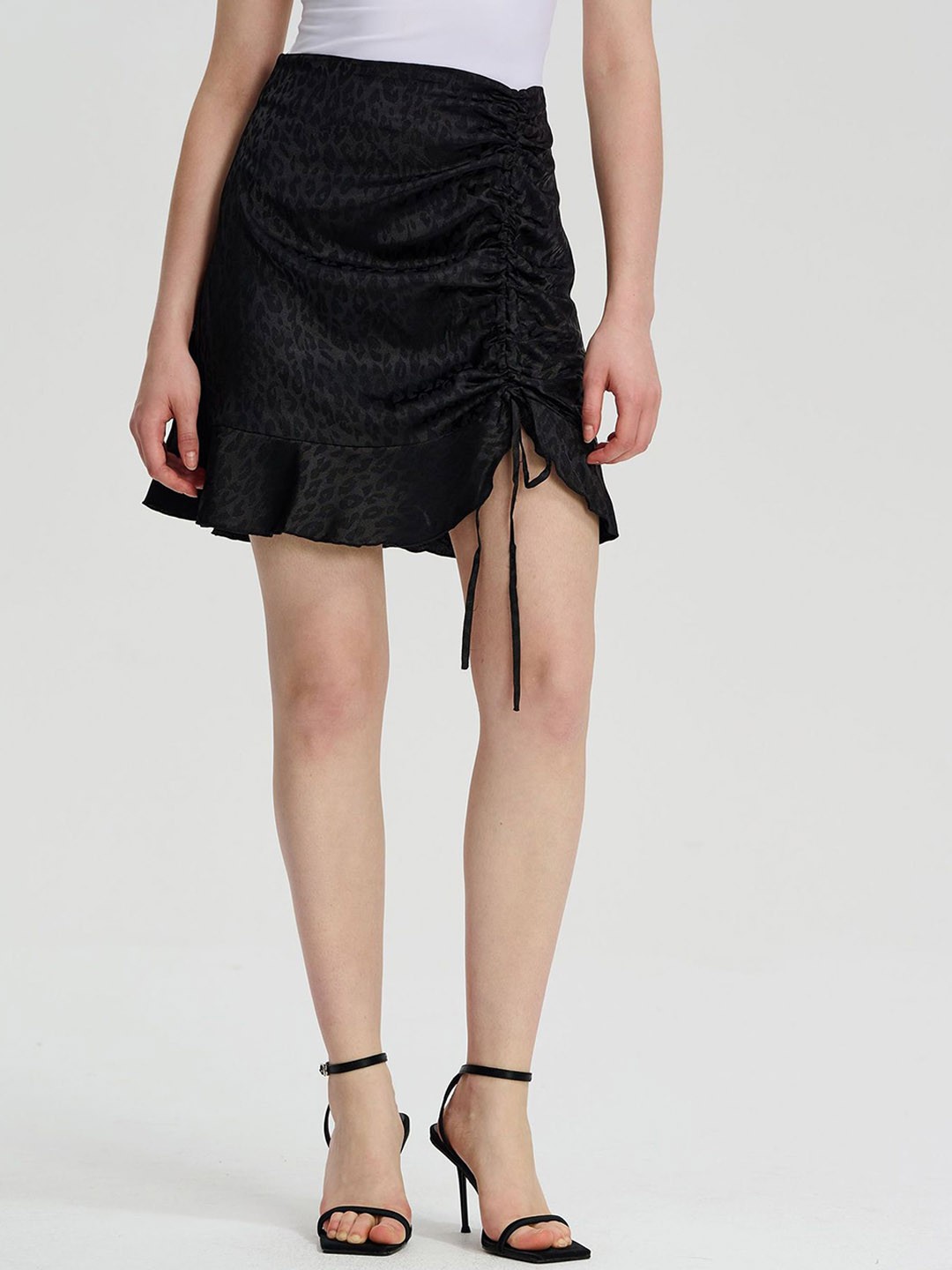 

LULU & SKY Animal Printed Ruched A-Line Mini Skirt, Black