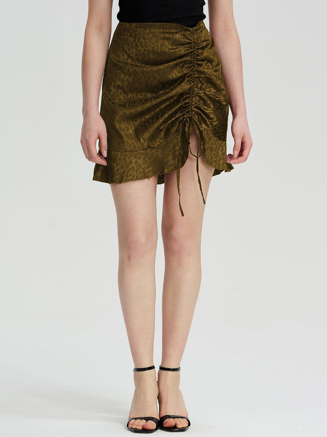 

LULU & SKY Animal Print Short Drawstring Skirt, Green