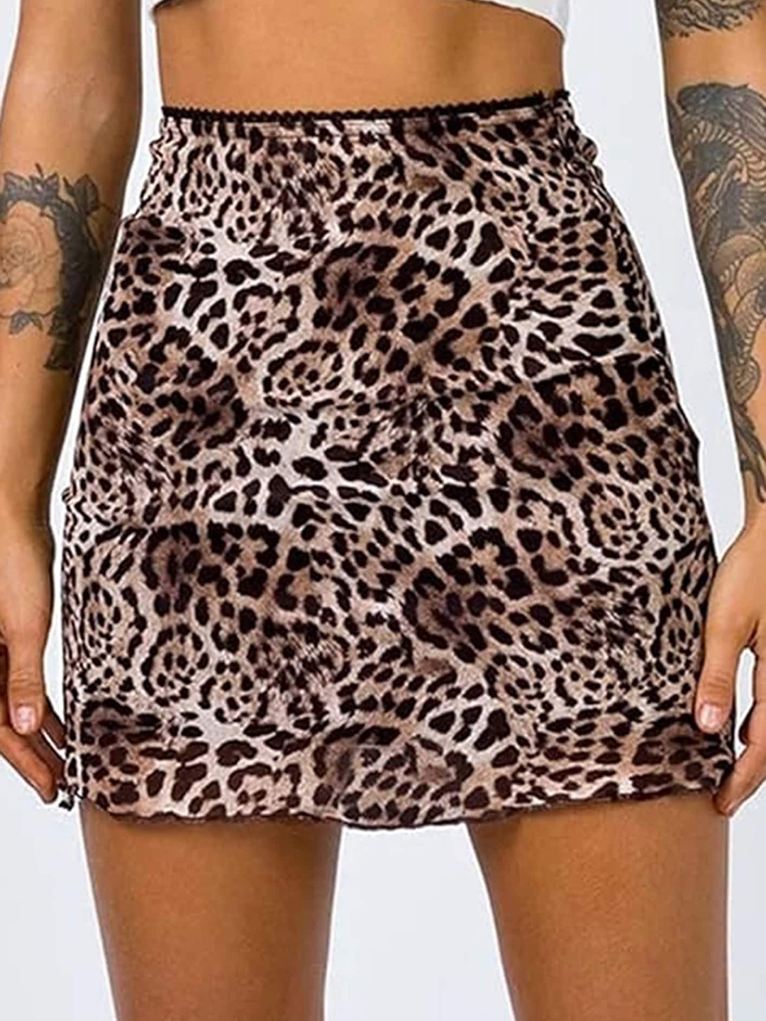 

LULU & SKY Animal Printed High-Rise Short A-Line Skirt, Brown