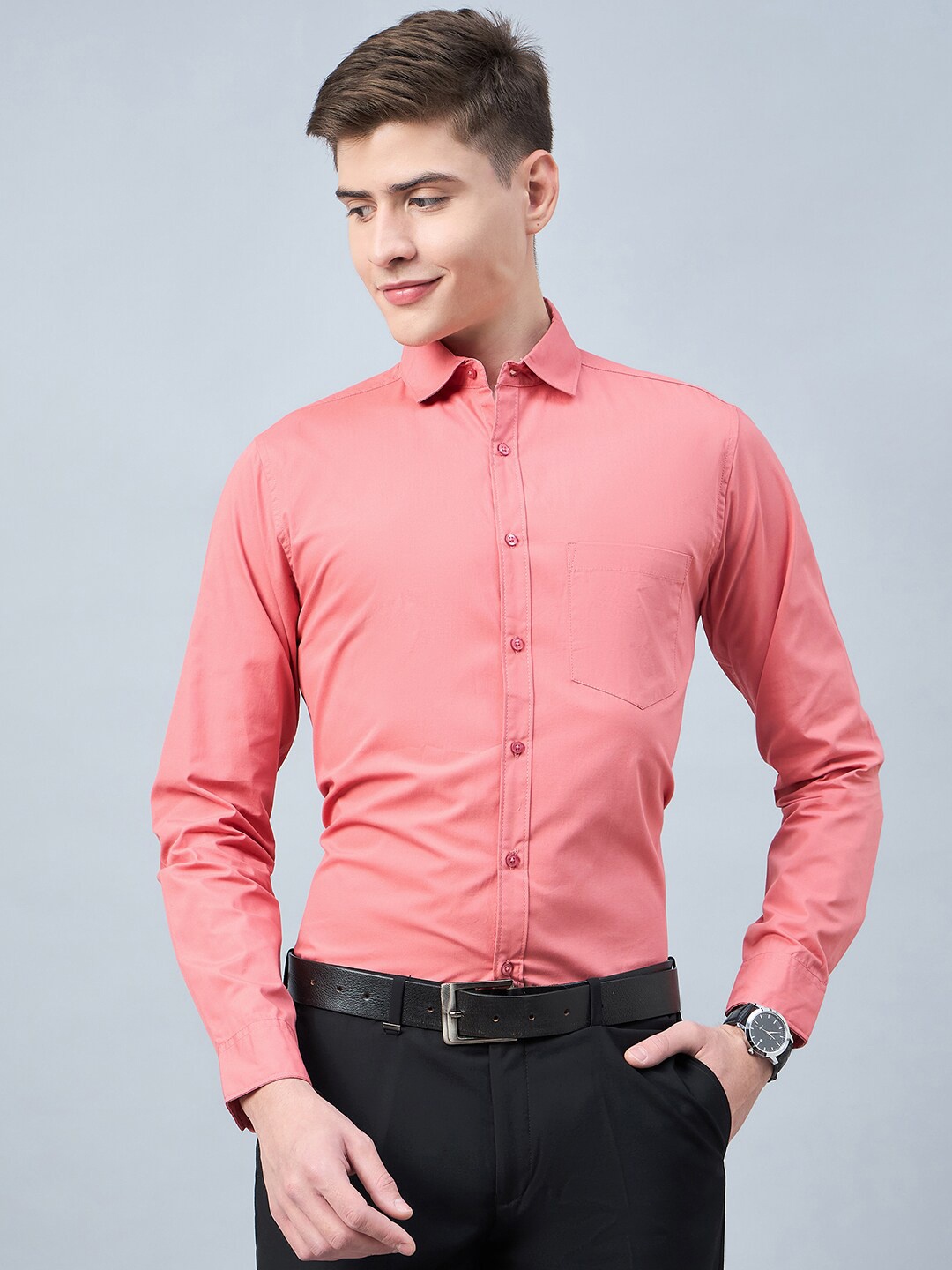 

Style Quotient Slim Fit Spread Collar Long Sleeves Cotton Formal Shirt, Pink
