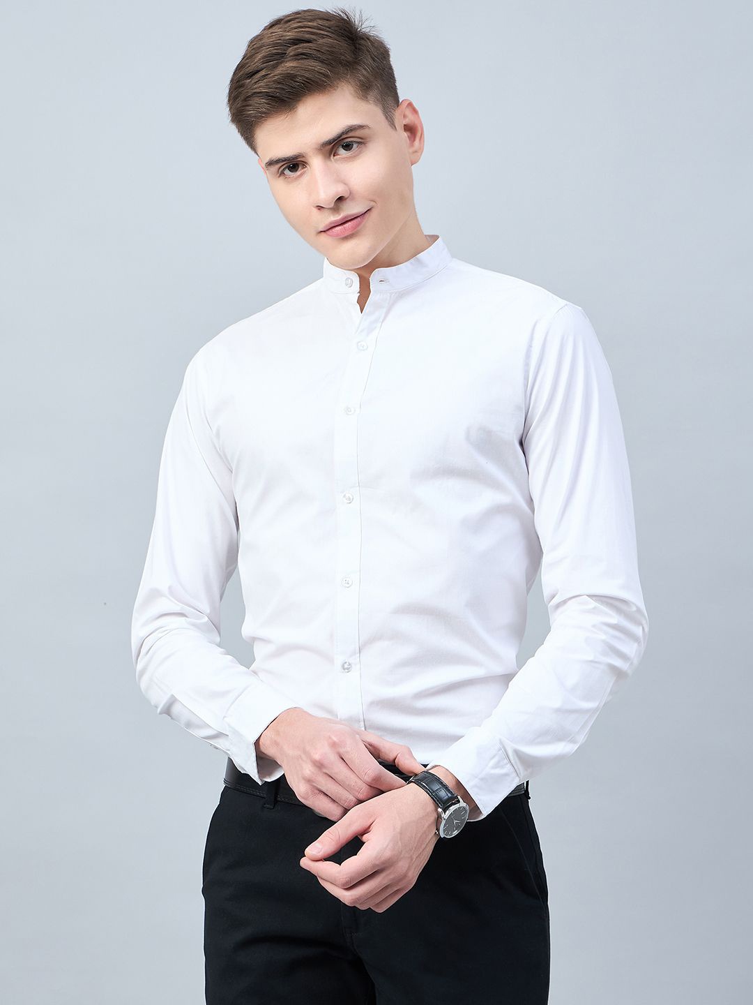 

Style Quotient Slim Fit Mandarin Collar Cotton Formal Shirt, White