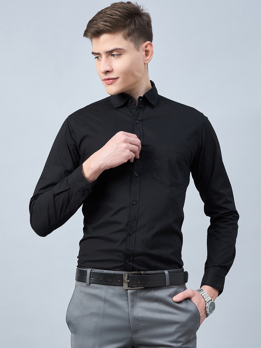 

Style Quotient Slim Fit Spread Collar Long Sleeves Cotton Formal Shirt, Black