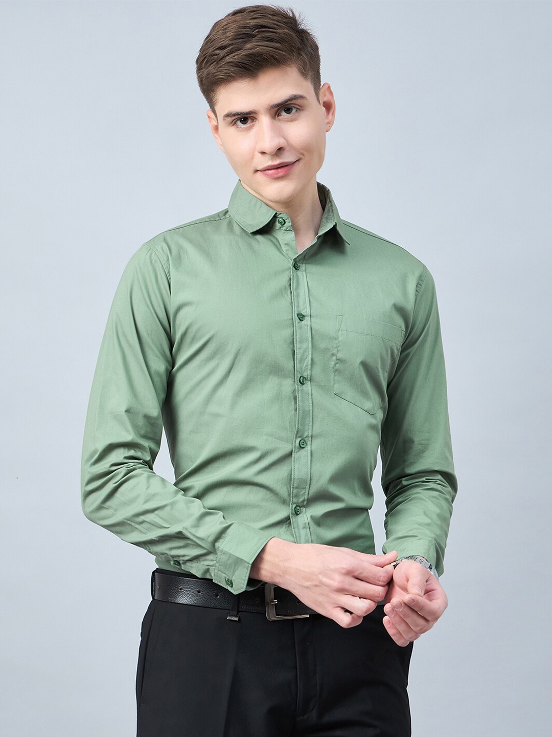 

Style Quotient Green Slim Fit Cotton Formal Shirt