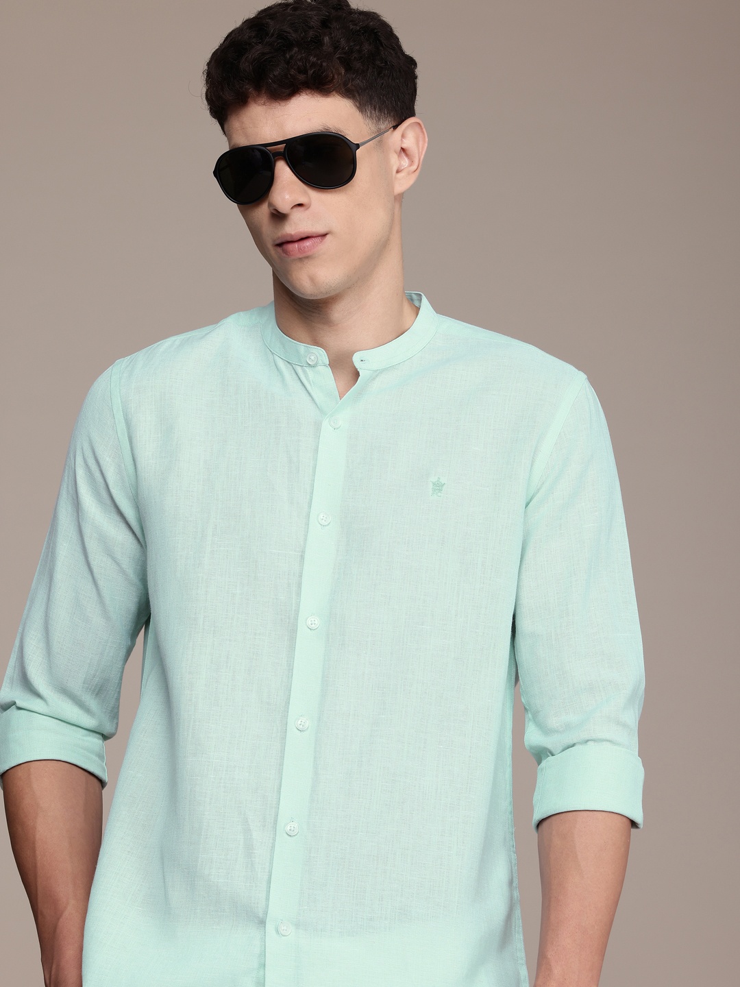 

French Connection Men Premium Slim Fit Cotton Linen Casual Shirt, Sea green