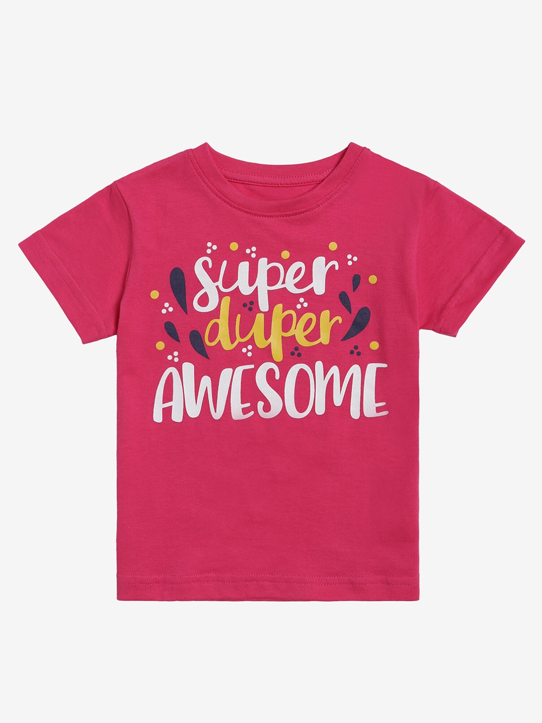 

DYCA Girls Typography Printed Round Neck Cotton T-shirt, Fuchsia