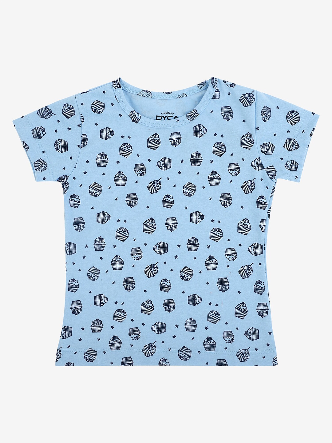 

DYCA Girls Conversational Printed Round Neck Half Sleeves Tshirt, Blue
