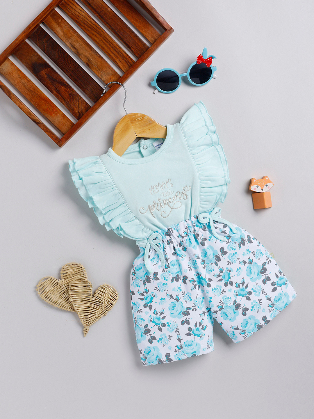 

Moms Love Infant Girls Pure Cotton Printed Basic Jumpsuit, Blue