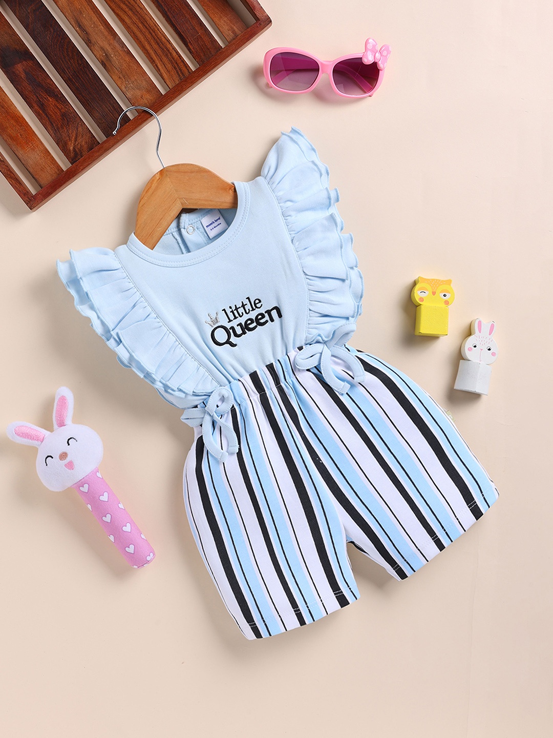 

Moms Love Infant Girls Pure Cotton Striped Basic Jumpsuit, Blue