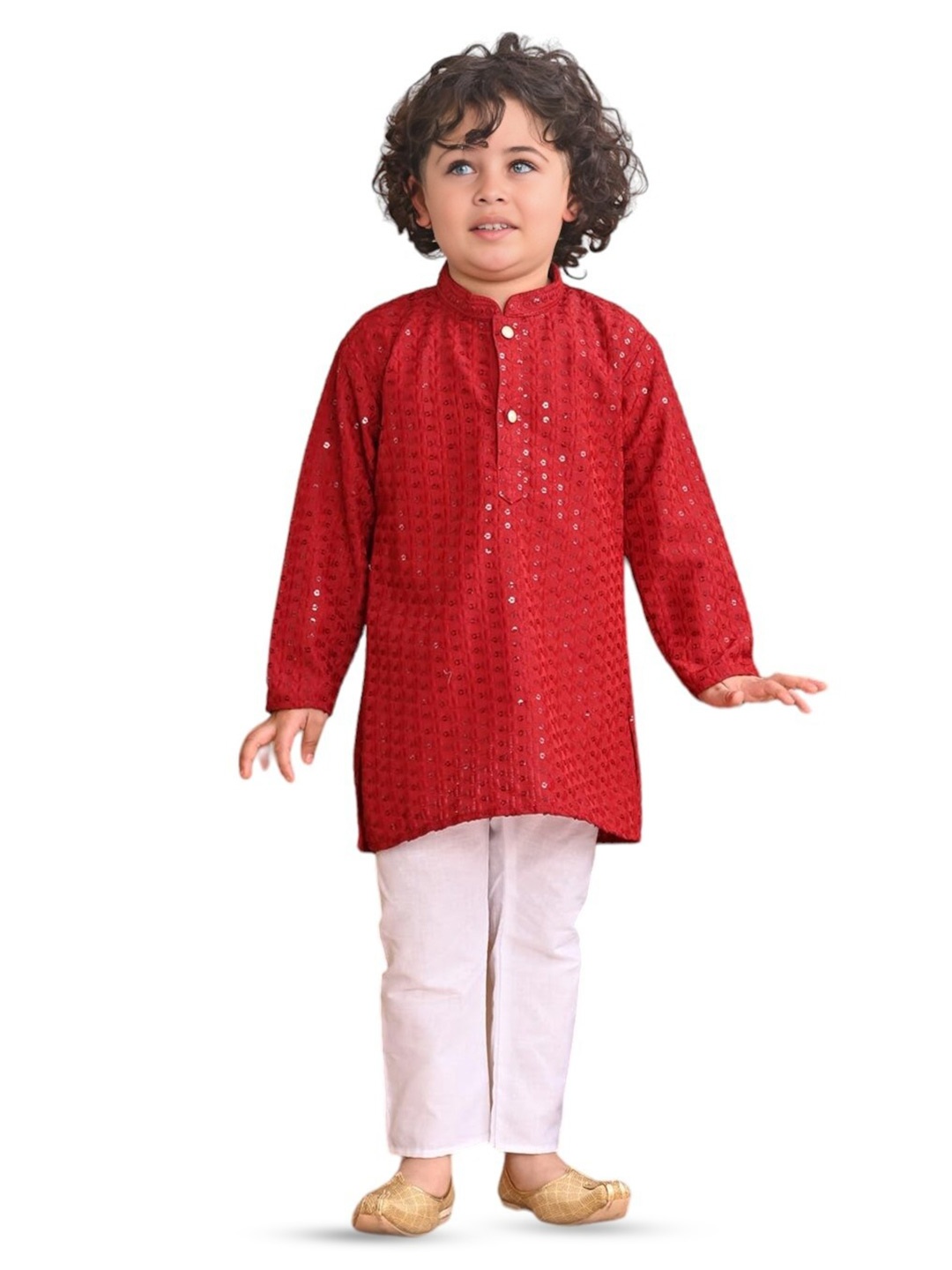

BAESD Boys Embellished Mandarin Collar Kurta With Trousers, Red