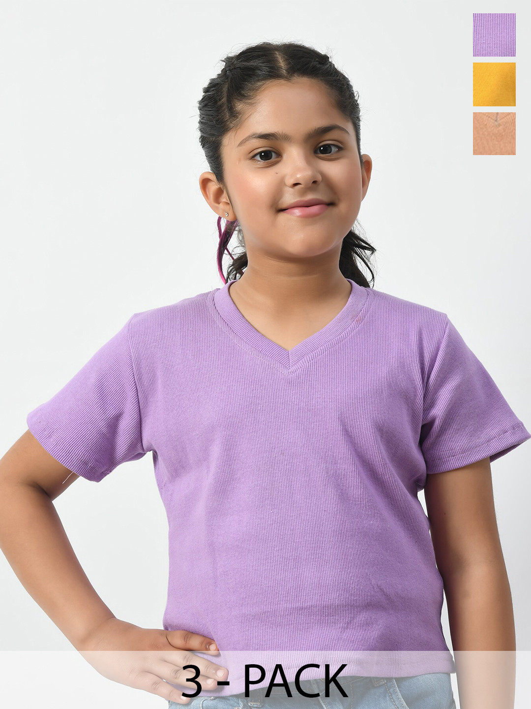 

BAESD Girls Pack of 3 V-Neck T-shirt, Purple