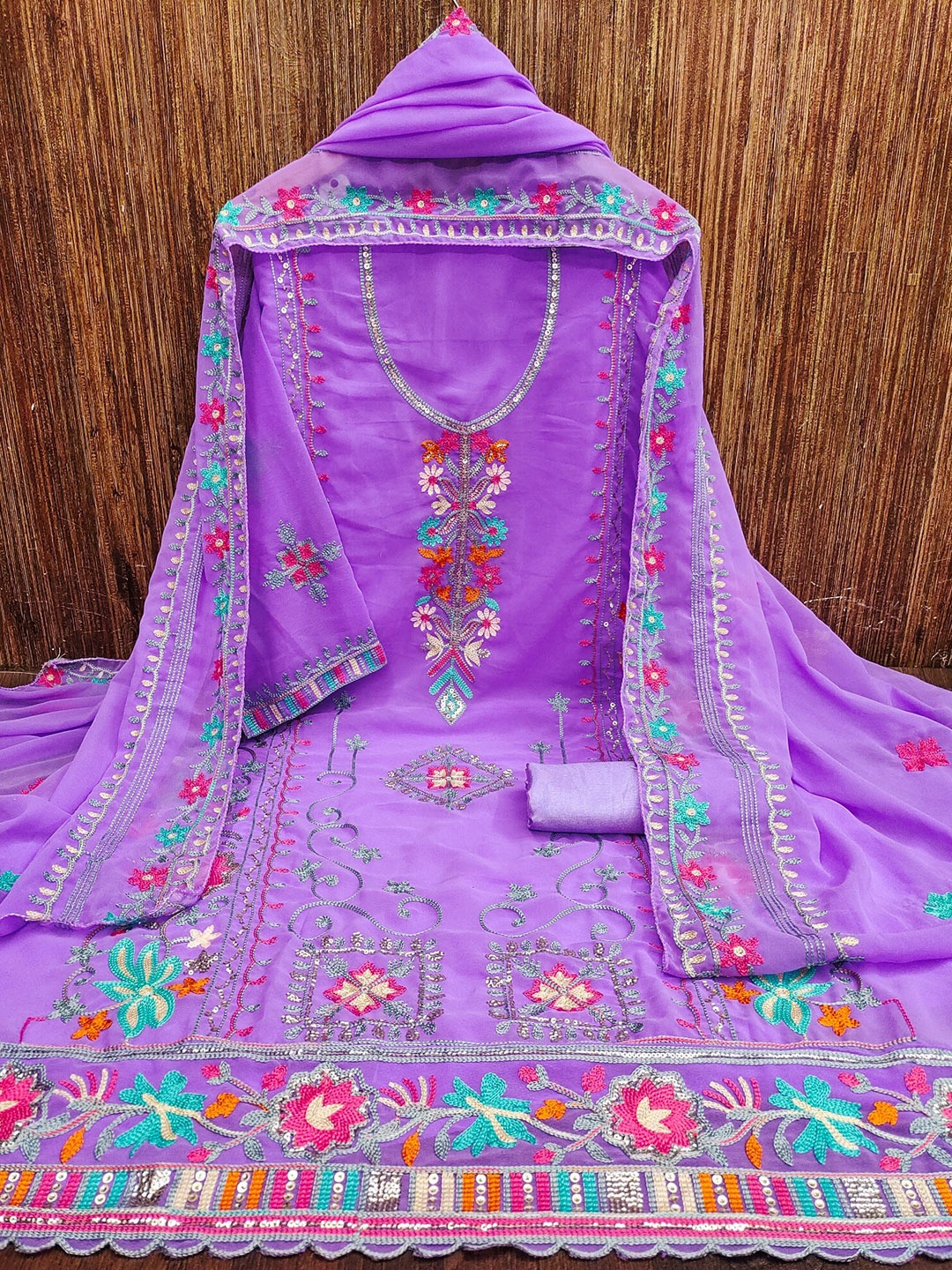 

LeeliPeeri Designer Floral Embroidered Unstitched Dress Material, Lavender