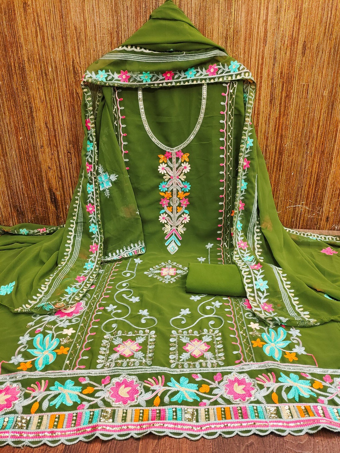 

LeeliPeeri Designer Embroidered Unstitched Dress Material, Olive