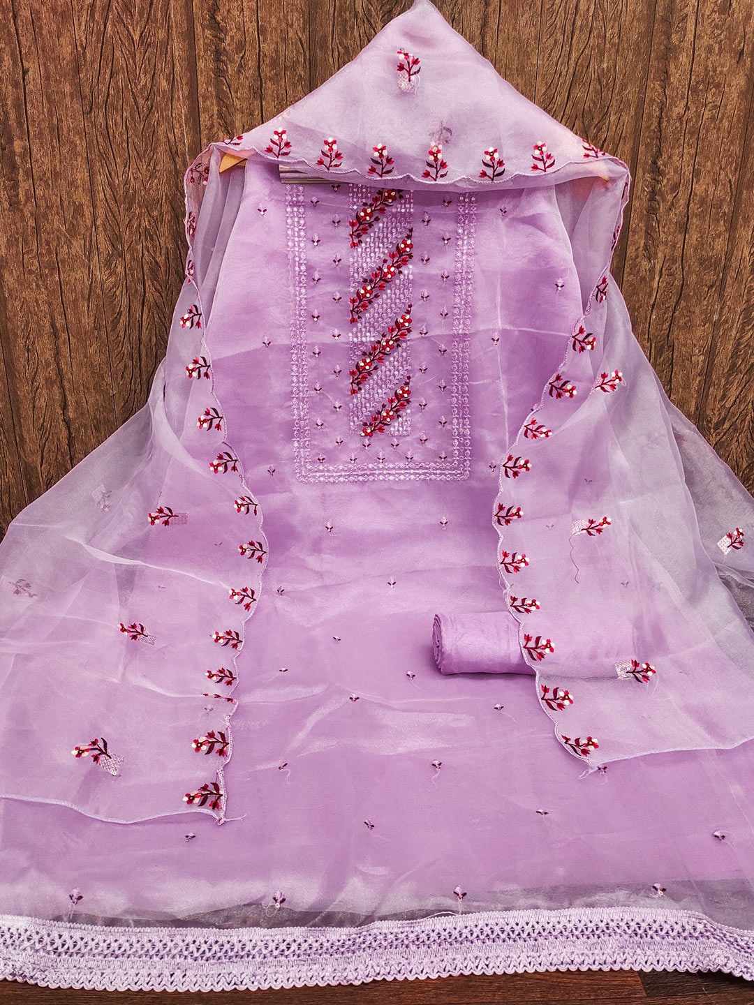 

LeeliPeeri Designer Embroidered Organza Unstitched Dress Material, Pink