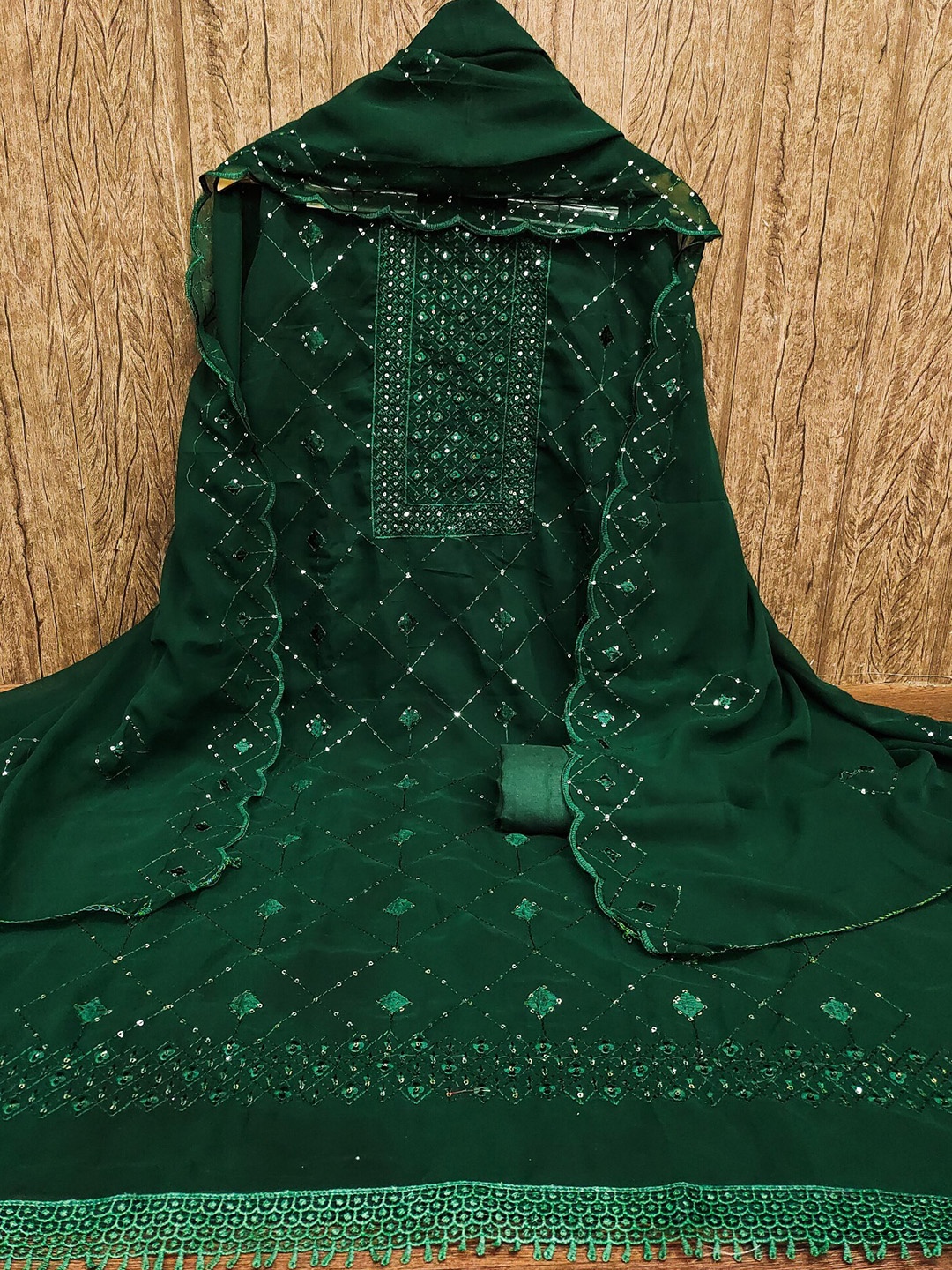 

LeeliPeeri Designer Embroidered Unstitched Dress Material, Green