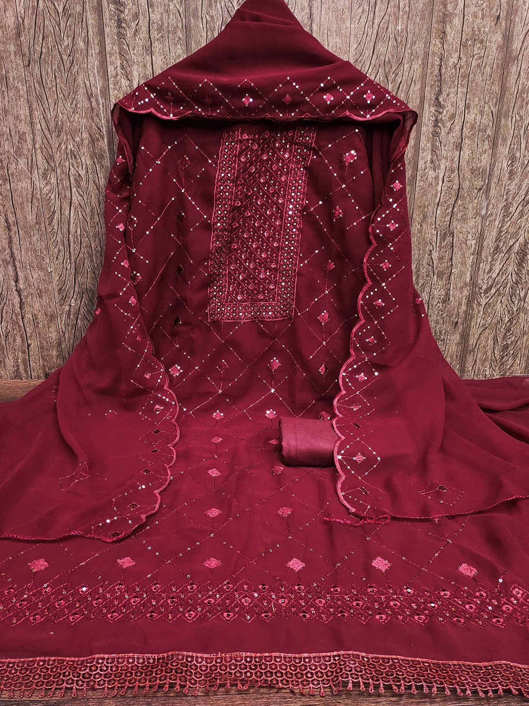 

LeeliPeeri Designer Embroidered Unstitched Dress Material, Maroon