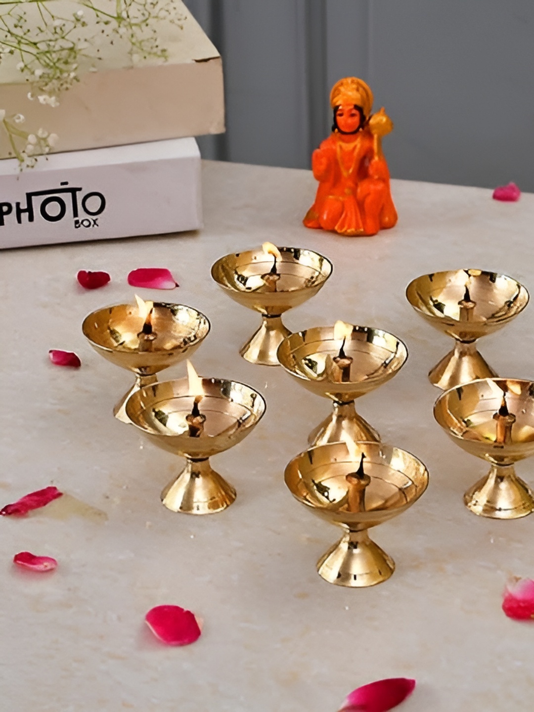 

Aura 8-Pcs Yellow Diyas Pooja Essentials Oil Lamp for Daily Puja, Gold