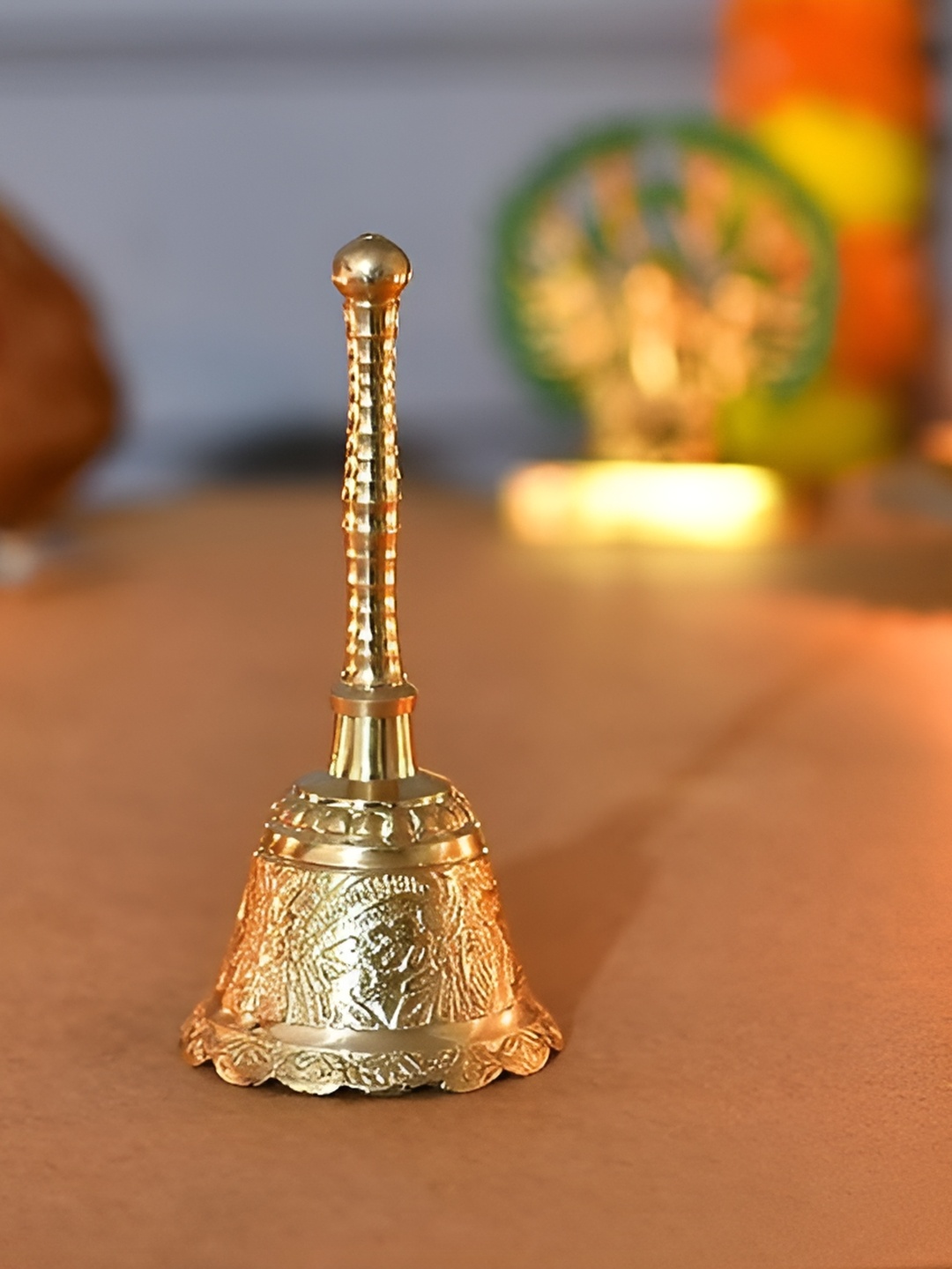 

Aura Yellow Brass Pooja Hand Bell, Gold