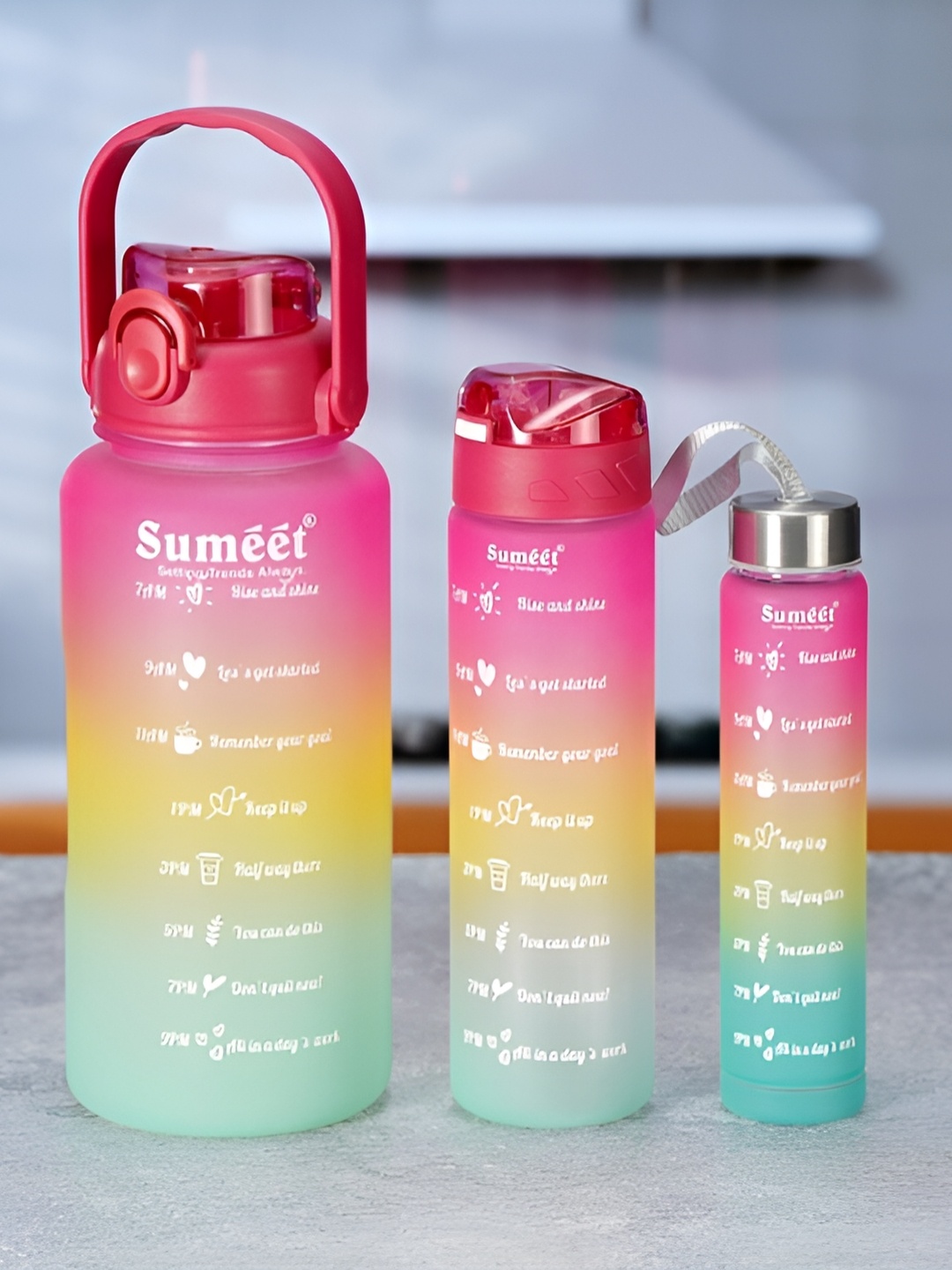 

Sumeet Pink Yellow 3 Pieces Colourblocked Double Wall Vacuum Water Bottle Combo