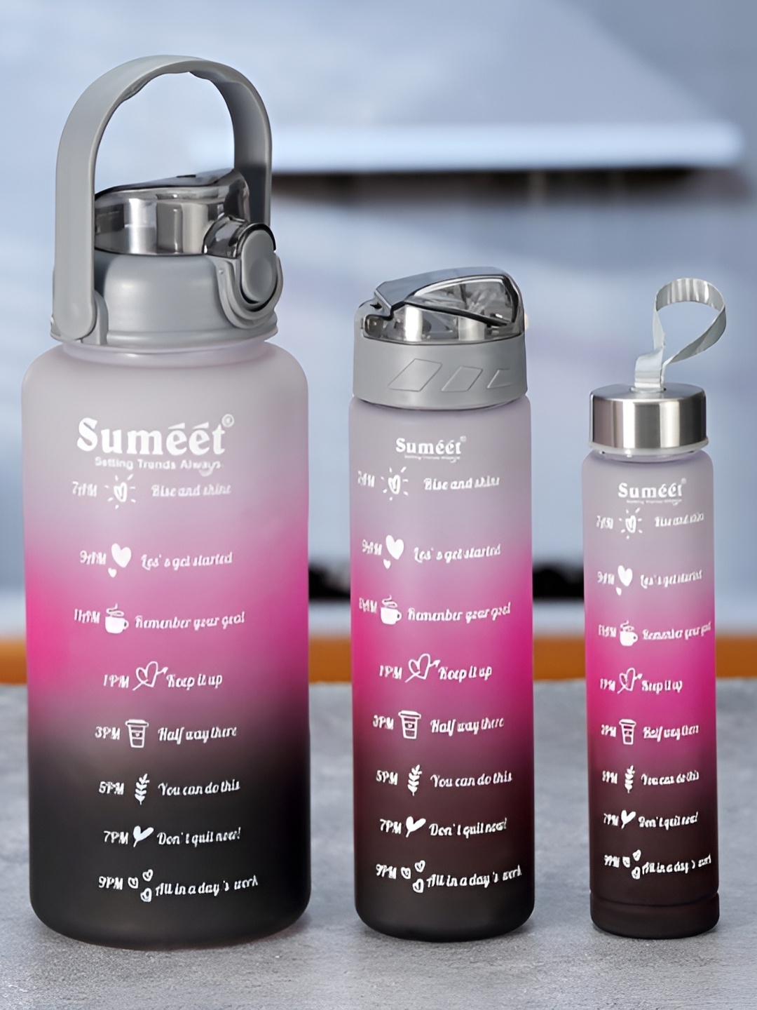 

Sumeet Grey Pink 3 Pieces Colourblocked Double Wall Vacuum Water Bottle Combo