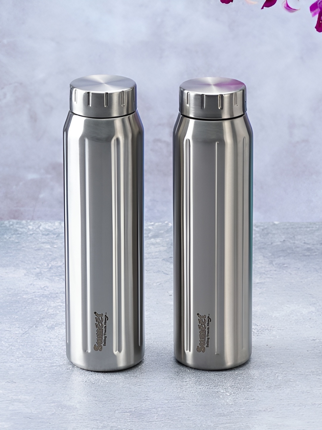 

Sumeet Silver Toned 2 Pieces Double Wall Vacuum Stainless Steel Water Bottles 900 ml Each