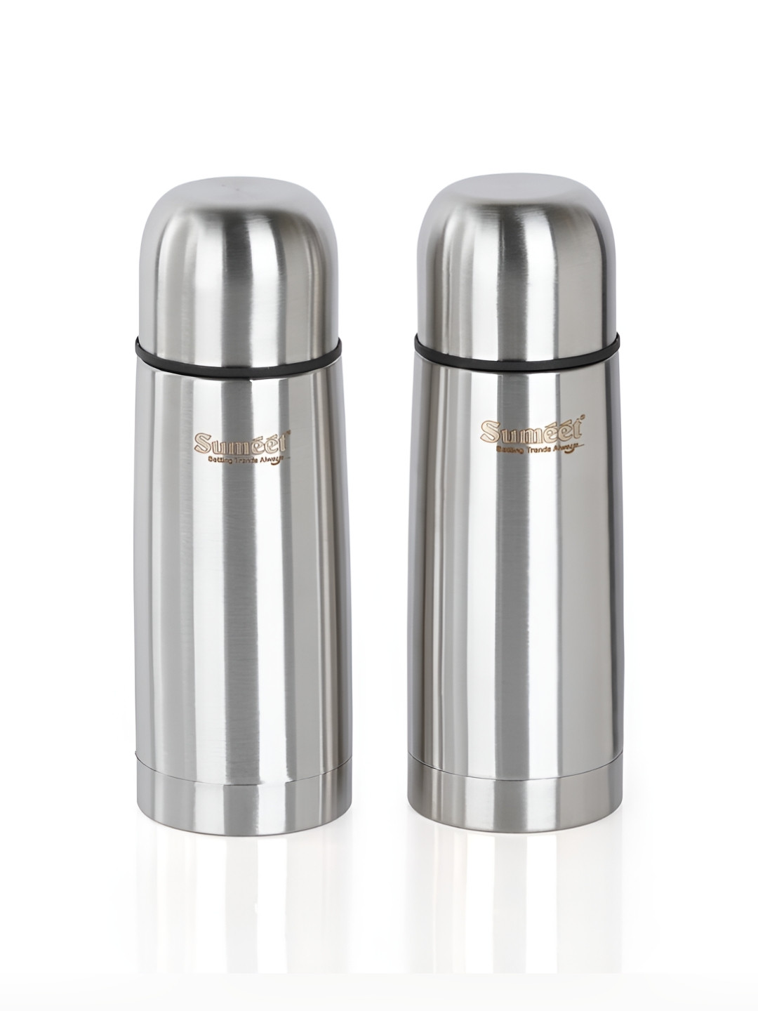 

Sumeet Silver Tone 2 Pieces Double Wall Vacuum Stainless Steel Water Bottles 400 ml Each